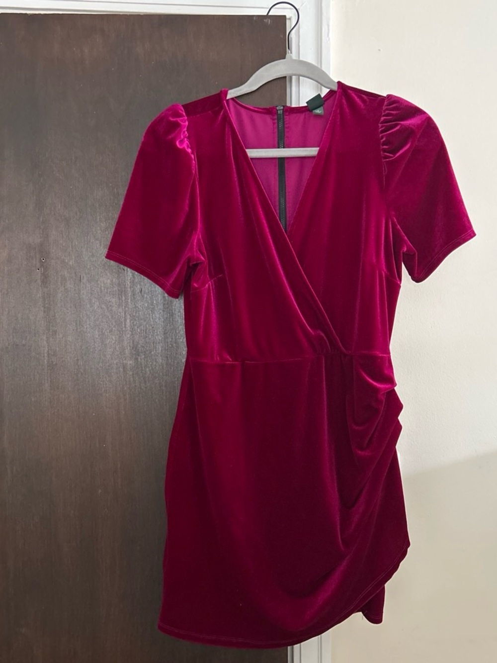 wild fable Velvet Faux-Wrap Mini Dress in Deep Berry